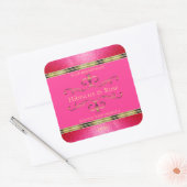 Girl-Rosa- und Gold-Produktkennzeichnungen - Glitz Quadratischer Aufkleber (Umschlag)