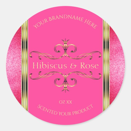 Girl-Rosa- und Gold-Produktkennzeichnungen - Glitz Runder Aufkleber (Vorderseite)