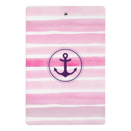 Girl-Rosa und Weiß Wasserfarben mit Ankern Mini Klemmbrett (Rückseite)