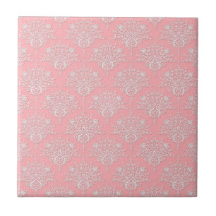 Girl-Rosa- und White-Damask-Muster Fliese
