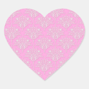 Girl-Rosa- und White-Damask-Muster Herz-Aufkleber