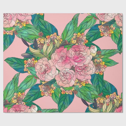 Girl-Rosa Wasserfarbe Blumenfarbe Geschenkpapier (Flach)