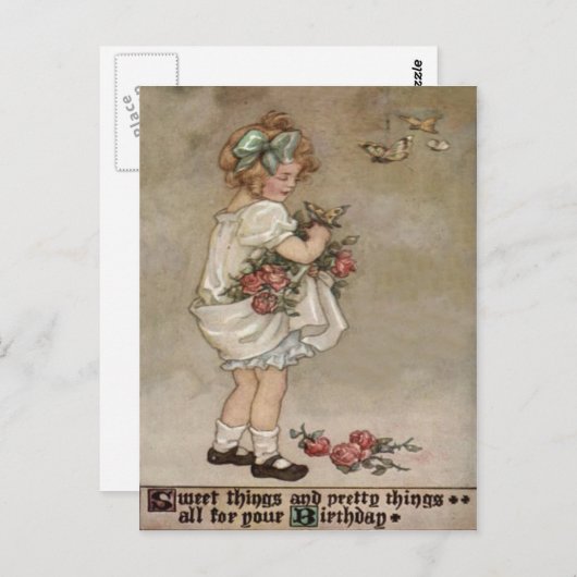 Girl Rose Butterfly Geburtstag Postkarte (Vorne/Hinten)