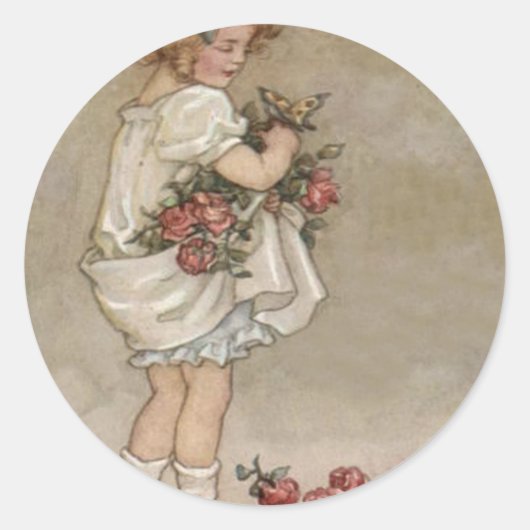 Girl Rose Butterfly Geburtstag Runder Aufkleber (Vorderseite)