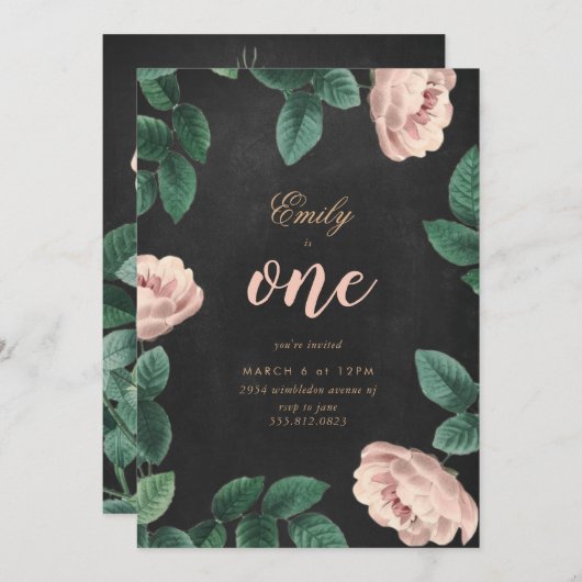 Girl Rose Erstgeburt Einladung Chalkboard (Vorne/Hinten)