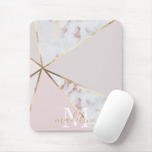 Girl-Rose Gold Blush Geometric Monogram Mouse Pad Mousepad (Mit Mouse)