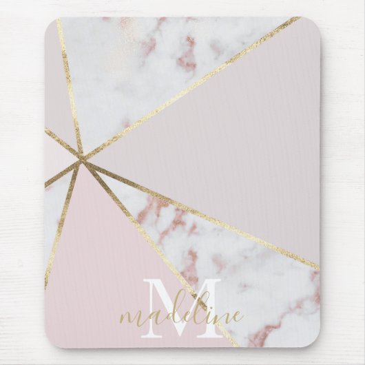 Girl-Rose Gold Blush Geometric Monogram Mouse Pad Mousepad (Vorne)