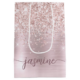 Girl Rose Gold Blush Glitzer Monogram Name Script Mittlere Geschenktüte