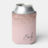 Girl Rose Gold Blush Pink Glitzer Monogram Dosenkühler (Kanne Vorderseite)