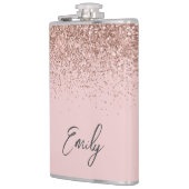 Girl Rose Gold Blush Pink Glitzer Monogram Flachmann (Links)