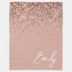 Girl Rose Gold Blush Pink Glitzer Monogram Fleecedecke