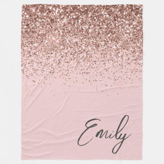 Girl Rose Gold Blush Pink Glitzer Monogram Fleecedecke (Vorderseite)