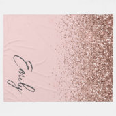 Girl Rose Gold Blush Pink Glitzer Monogram Fleecedecke (Vorderseite (Horizontal))