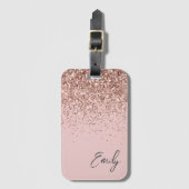 Girl Rose Gold Blush Pink Glitzer Monogram Gepäckanhänger (Vorderseite Vertikal)