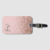 Girl Rose Gold Blush Pink Glitzer Monogram Gepäckanhänger (Vorderseite (Horizontal))