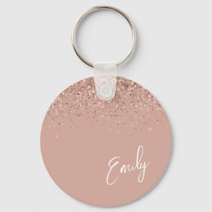Girl Rose Gold Blush Pink Glitzer Monogram Keycha Schlüsselanhänger