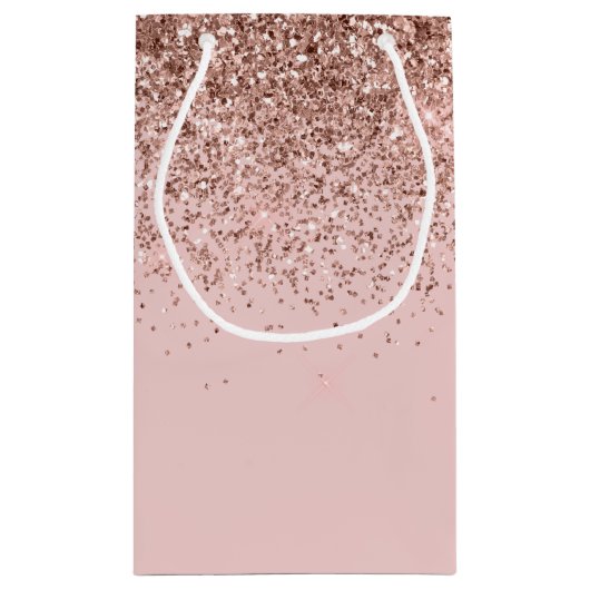 Girl Rose Gold Blush Pink Glitzer Monogram Kleine Geschenktüte (Rückseite)