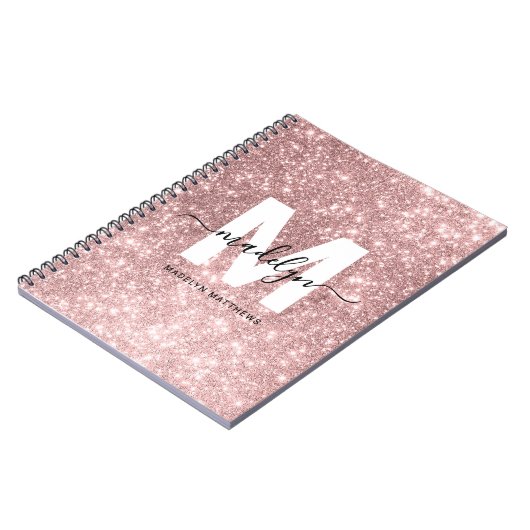 Girl Rose Gold Blush Pink Glitzer Monogram Notizblock (Linke Seite)