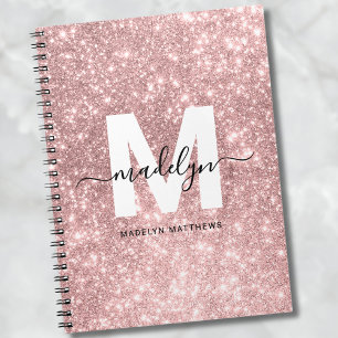 Girl Rose Gold Blush Pink Glitzer Monogram Notizblock