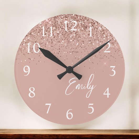 Girl Rose Gold Blush Pink Glitzer Monogram Runde Wanduhr