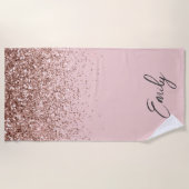 Girl Rose Gold Blush Pink Glitzer Monogram Strandtuch (Vorderseite)