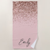 Girl Rose Gold Blush Pink Glitzer Monogram Strandtuch (Vorderseite)