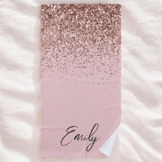 Girl Rose Gold Blush Pink Glitzer Monogram Strandtuch