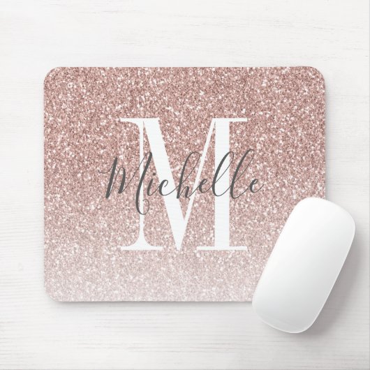 Girl Rose Gold Blush Rosa Glitzer Monogram Name Mousepad (Mit Mouse)