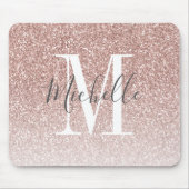 Girl Rose Gold Blush Rosa Glitzer Monogram Name Mousepad (Vorne)