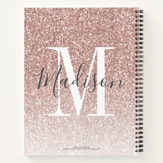 Girl Rose Gold Blush Rosa Glitzer Monogram Name Notizblock (Rückseite)