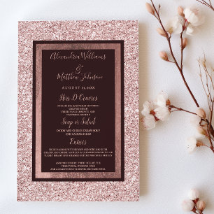 Girl Rose gold burgundy Glitzer Wedding Menu Menükarte