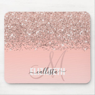 Girl Rose Gold Confetti Rosa Farbenmonogramm Mousepad