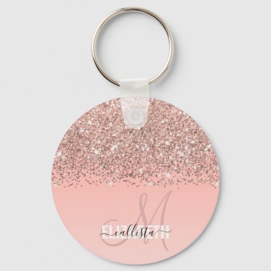 Girl Rose Gold Confetti Rosa Farbenmonogramm Schlüsselanhänger (Vorderseite)