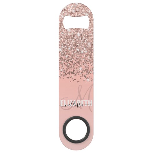 Girl Rose Gold Confetti Rosa Farbenmonogramm Speed Flaschenöffner (Vorderseite)