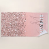 Girl Rose Gold Confetti Rosa Farbenmonogramm Strandtuch (Vorderseite)