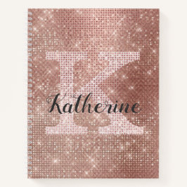 Girl Rose Gold Diamond Glam Sparkle Monogram Name Notizblock