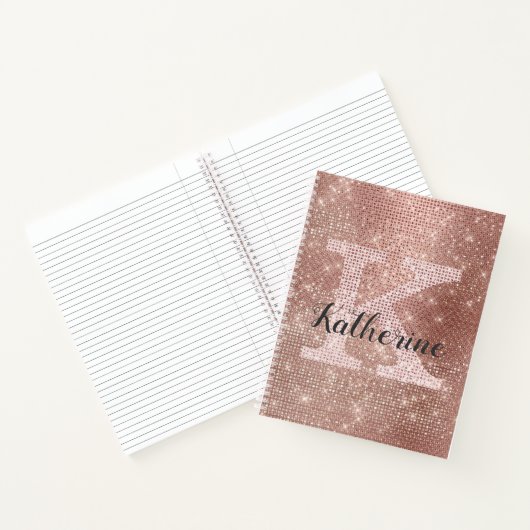 Girl Rose Gold Diamond Glam Sparkle Monogram Name Notizblock (Innenseite)