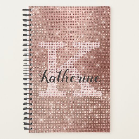 Girl Rose Gold Diamond Glam Sparkle Monogram Name Planer (Vorderseite)