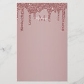 Girl Rose Gold Dripping Glitzer Monogram Briefpapier (Vorderseite)