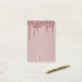 Girl Rose Gold Dripping Glitzer Monogram Post-it Klebezettel (Auf Schreibtisch)