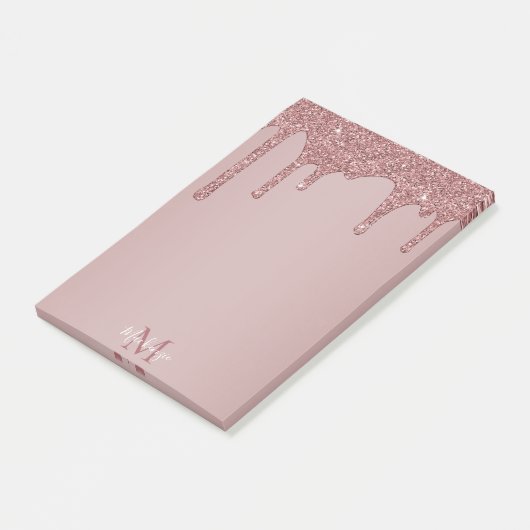 Girl Rose Gold Dripping Glitzer Monogram Post-it Klebezettel (angewinkelt)