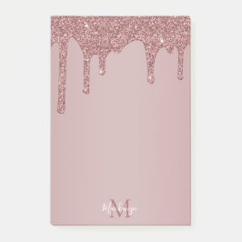 Girl Rose Gold Dripping Glitzer Monogram Post-it Klebezettel