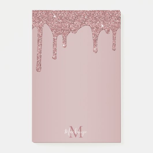 Girl Rose Gold Dripping Glitzer Monogram Post-it Klebezettel (Vorderseite)