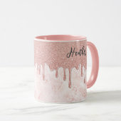 Girl Rose Gold Dripping Glitzer Monogram Tasse (VorderseiteRechts)