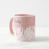 Girl Rose Gold Dripping Glitzer Monogram Tasse (Vorderseite Links)