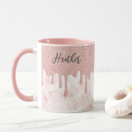 Girl Rose Gold Dripping Glitzer Monogram Tasse