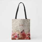 Girl Rose Gold Floral Monogram Light Gold Glitzer Tasche (Vorderseite)