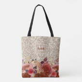 Girl Rose Gold Floral Monogram Light Gold Glitzer Tasche (Rückseite)