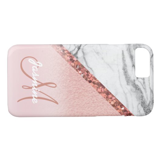 Girl Rose Gold Foil Glitzer Gray Marble Monogramm Case-Mate iPhone Hülle (Rückseite (Horizontal))