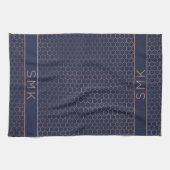 Girl Rose Gold Foil Navy Blue Geometric Monogram Geschirrtuch (Horizontal)